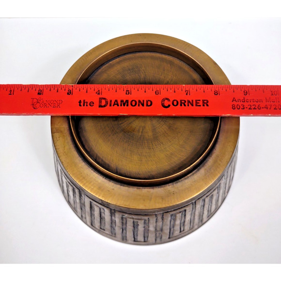 Vintage Solid Brass Heavy Jardineer Planter Urn Pot 9" Geometric Pattern Moorish - Picture 7 of 10